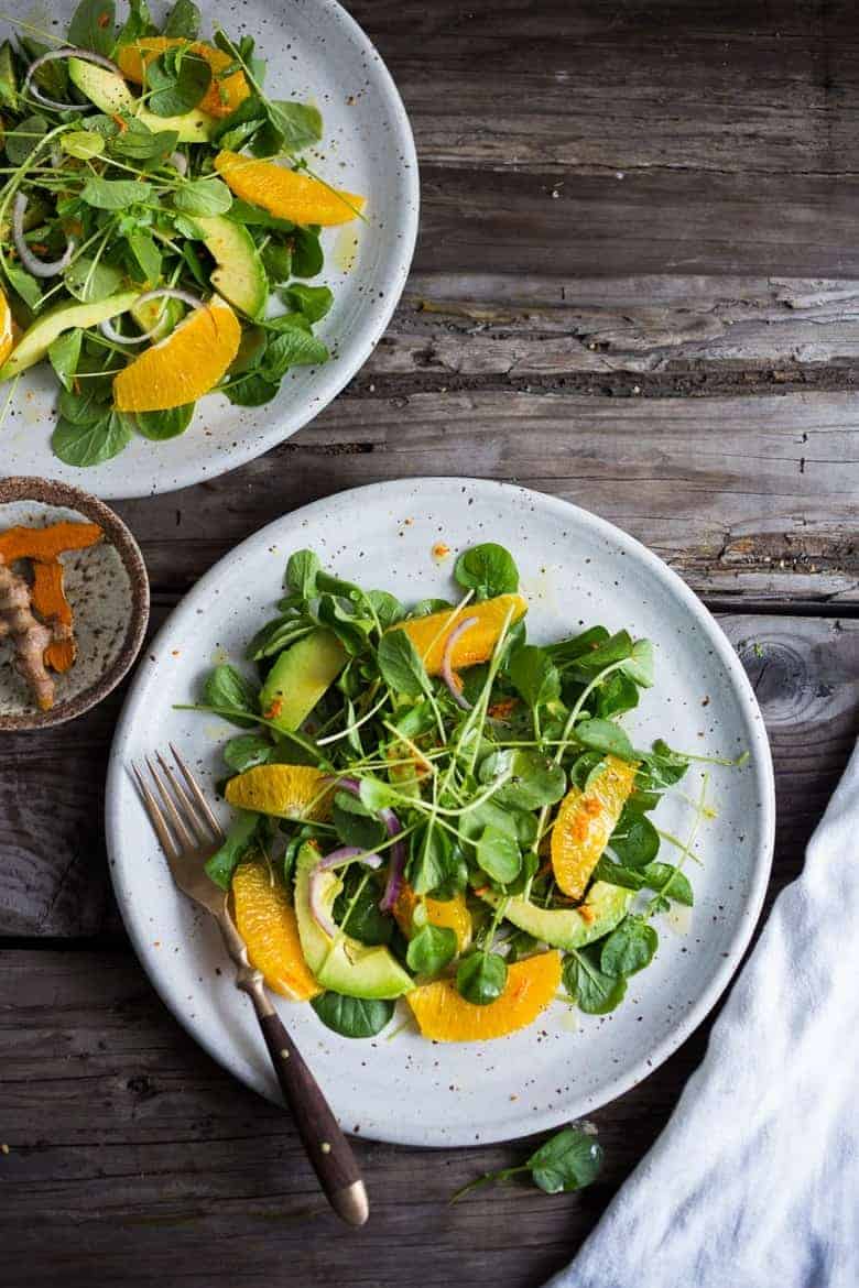 Kresse Salat mit Avocado, Orange und Kurkuma-Dressing - Die Rezepte
