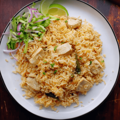 Diät Rezepte, fertige Hühnchen-Reis-Pfanne
